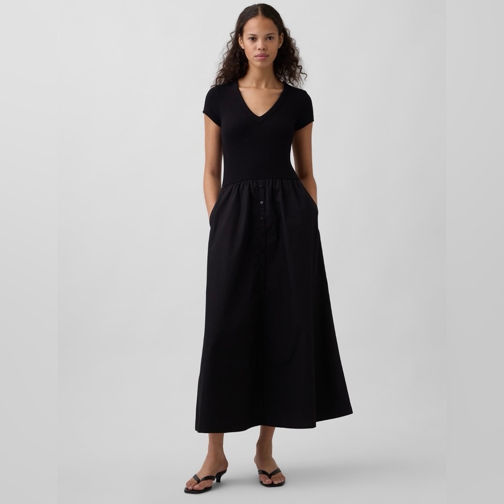 NWT Gap Mixed Media Black Midi Dress Petite Small